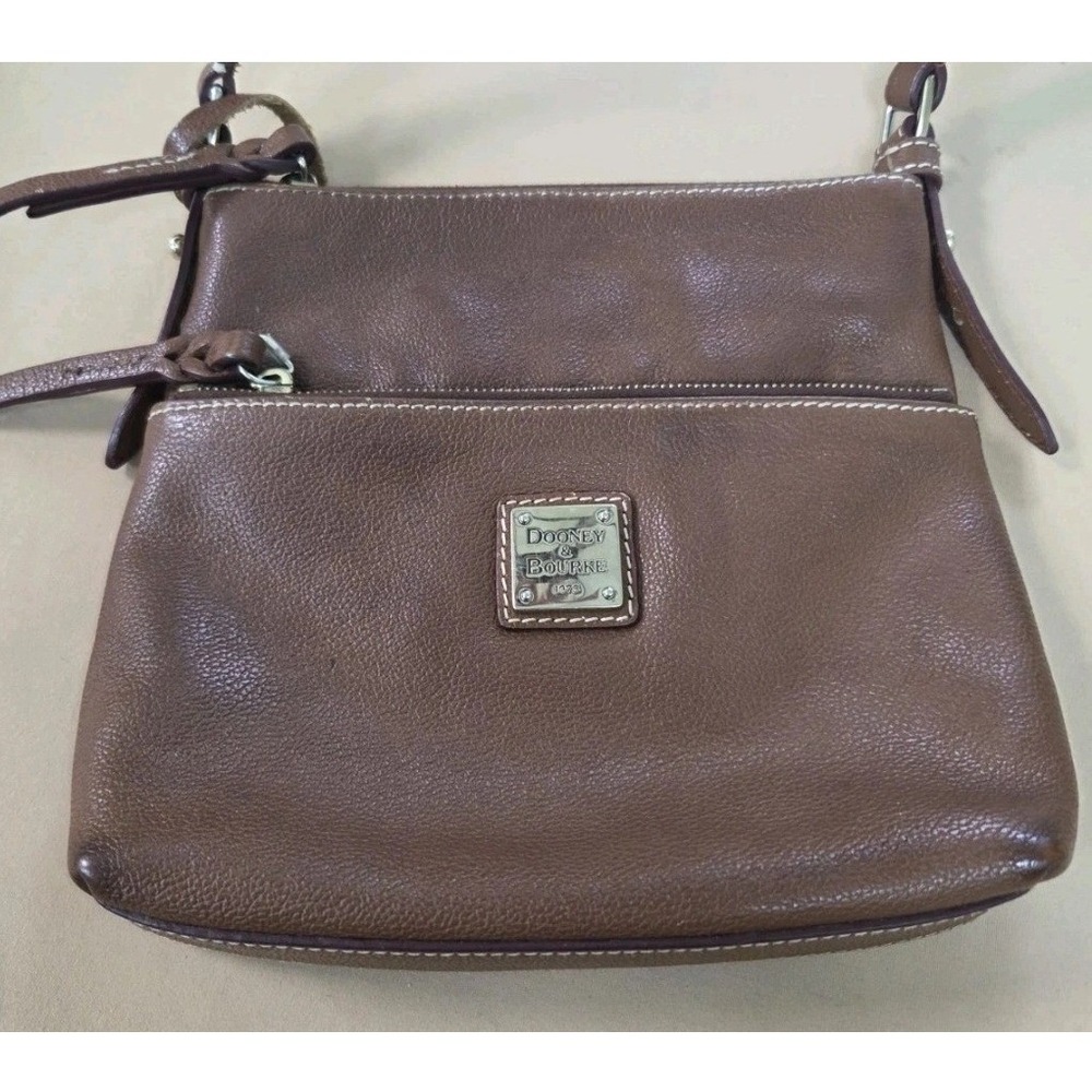 Dooney & Bourke Brown Pebbled Leather Crossbody Bag Silver Logo Plate